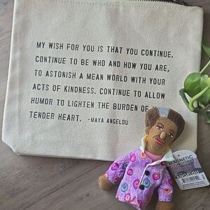 NWOT Sugarboo & Co Maya Angelou Quote Canvas Zip Bag 7.5"×9" With Doll